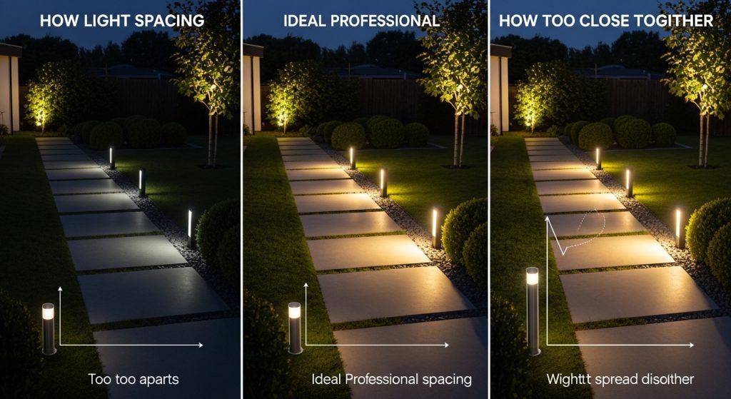 How spacing influences even illumination of lawns and paths