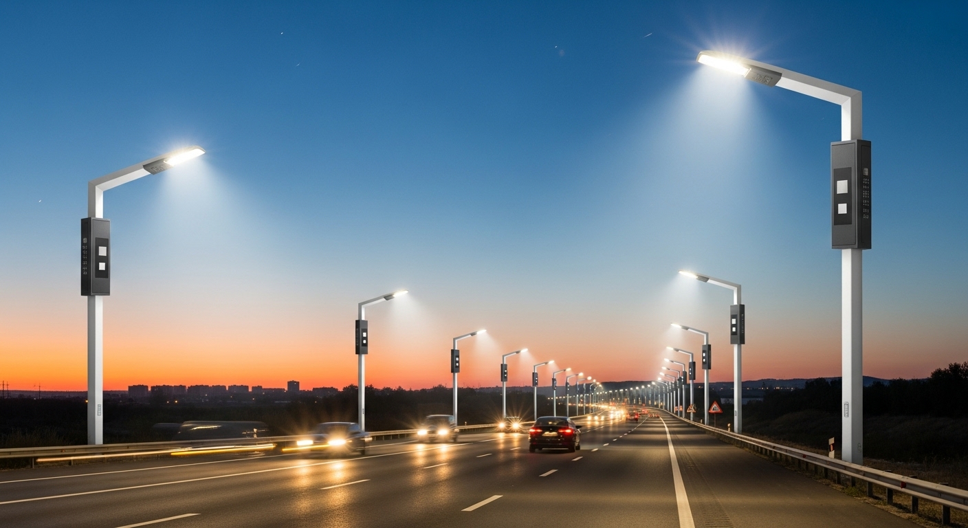 Smart LED Road Lights with Sensors and Dimming