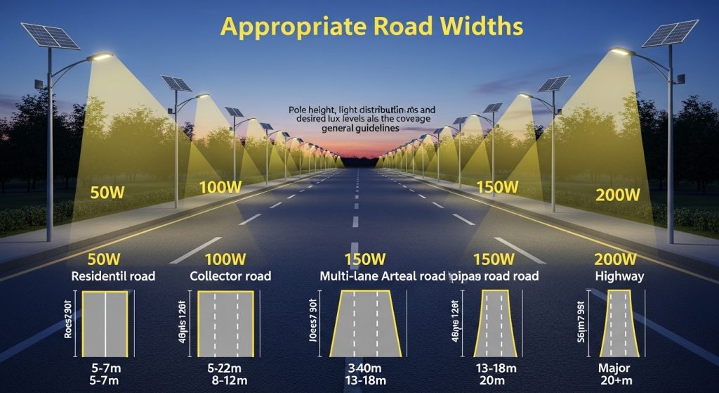 Wattage Solar Street Light Road Widths