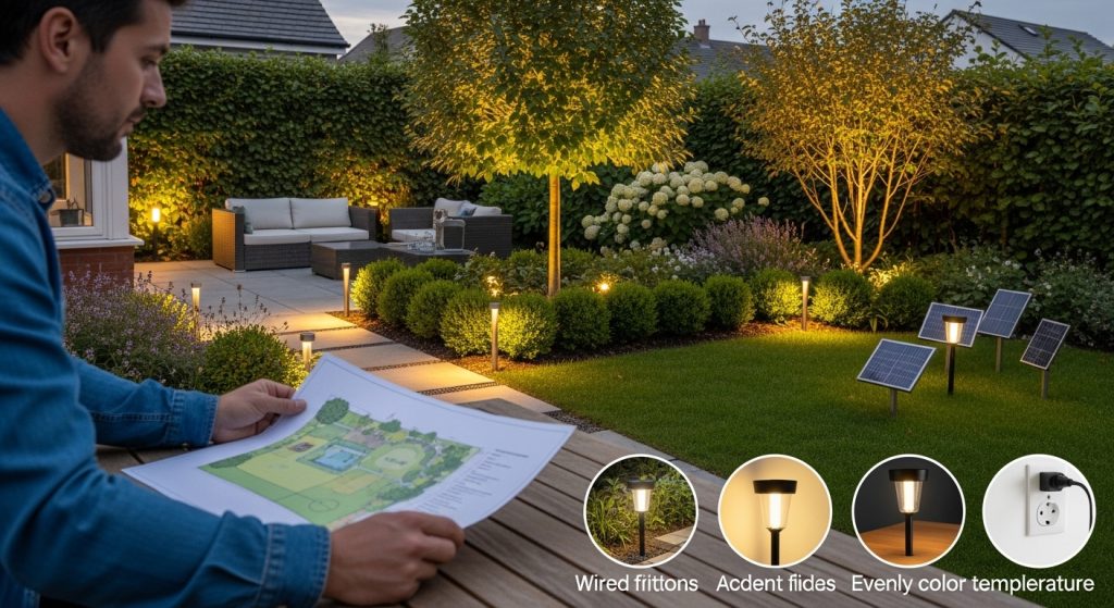 What should be reviewed before finalizing a garden lighting plan