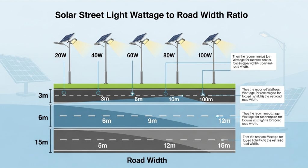 solar street light wattage to road width
