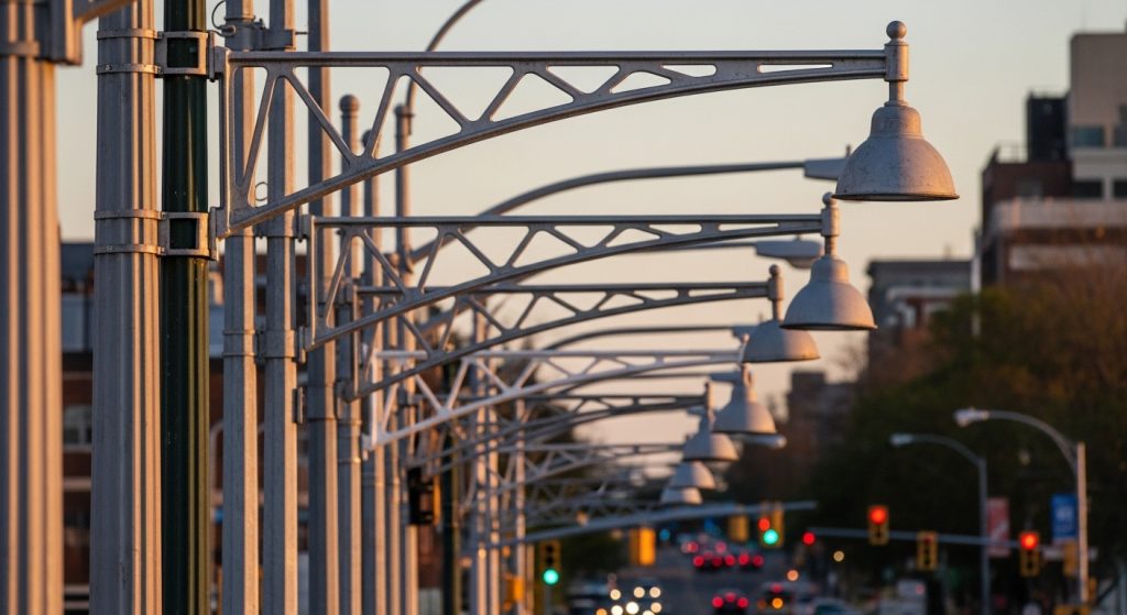 street light poles, arms, and brackets