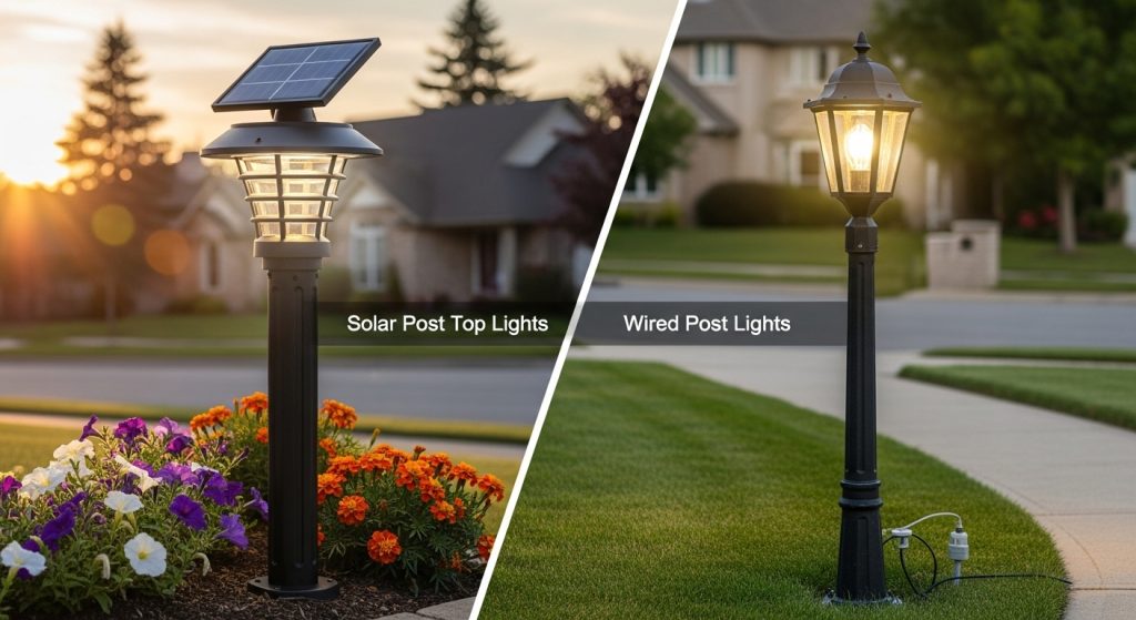 Solar Post Top Lights vs Wired Post Lights
