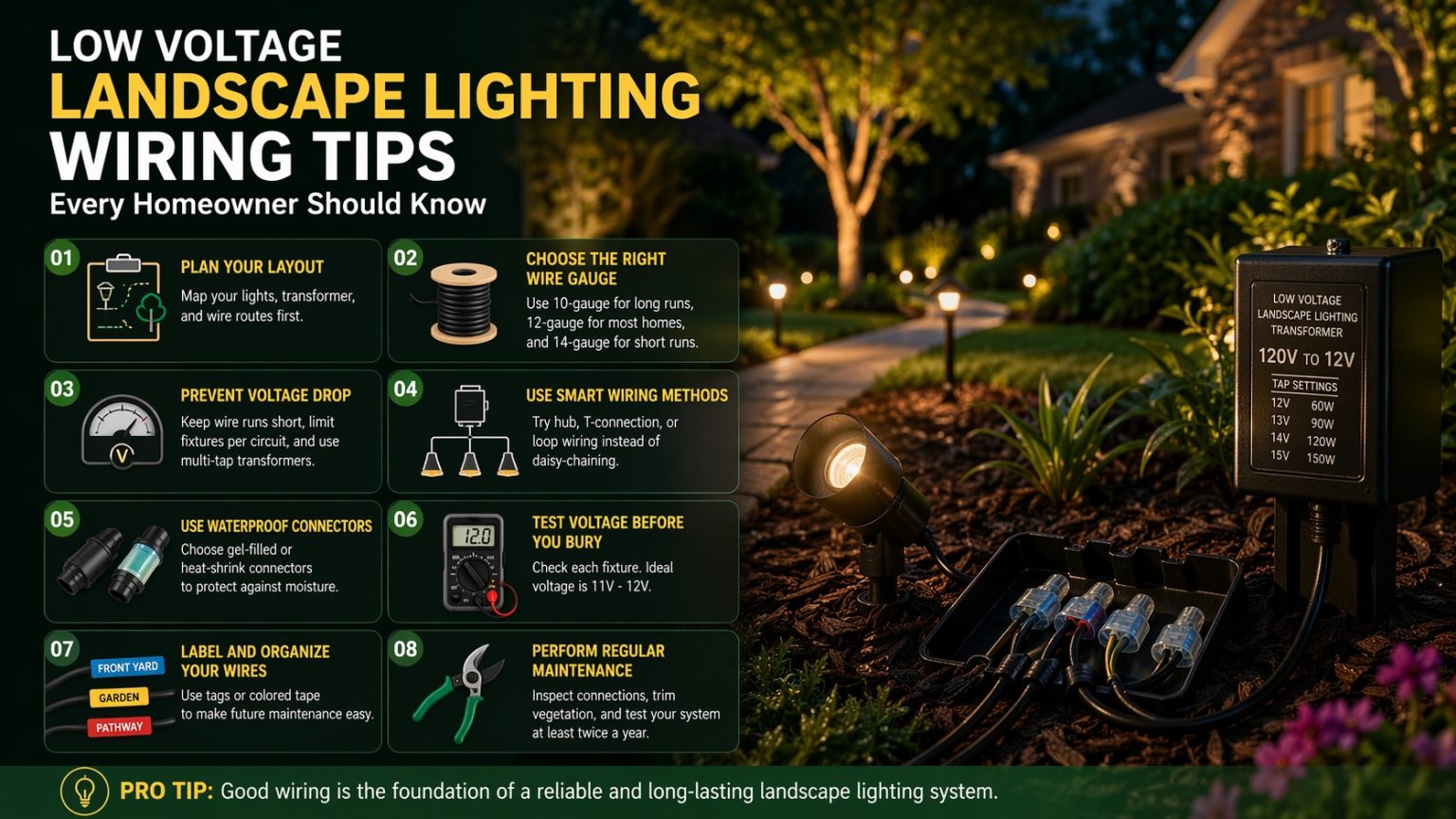 how to wire low voltage landscape lighting